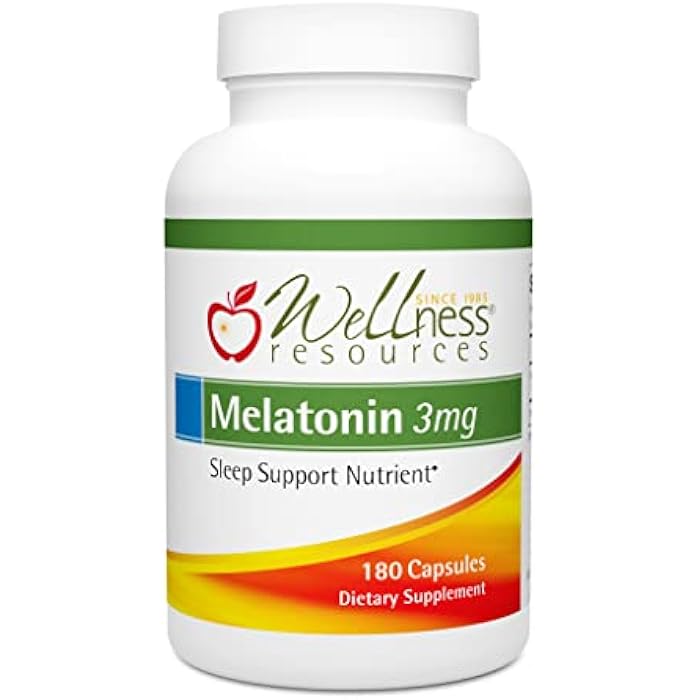 Wellness Resources 3 mg Melatonin Capsules - Natural Sleep Support Supplement - Gluten Free Sleep Aid, Preservative Free, Third-Party Tested, No Added Sugars Dye Free, 180 Capsules - Image 1