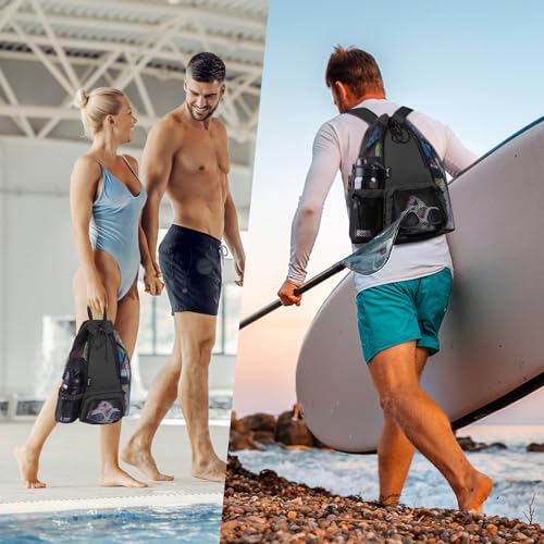 Timoxi Swim Bag Beach Backpack with Padded Shoulder Strap Mesh Backpack with Wet Pocket for Swimming Gym - Image 3