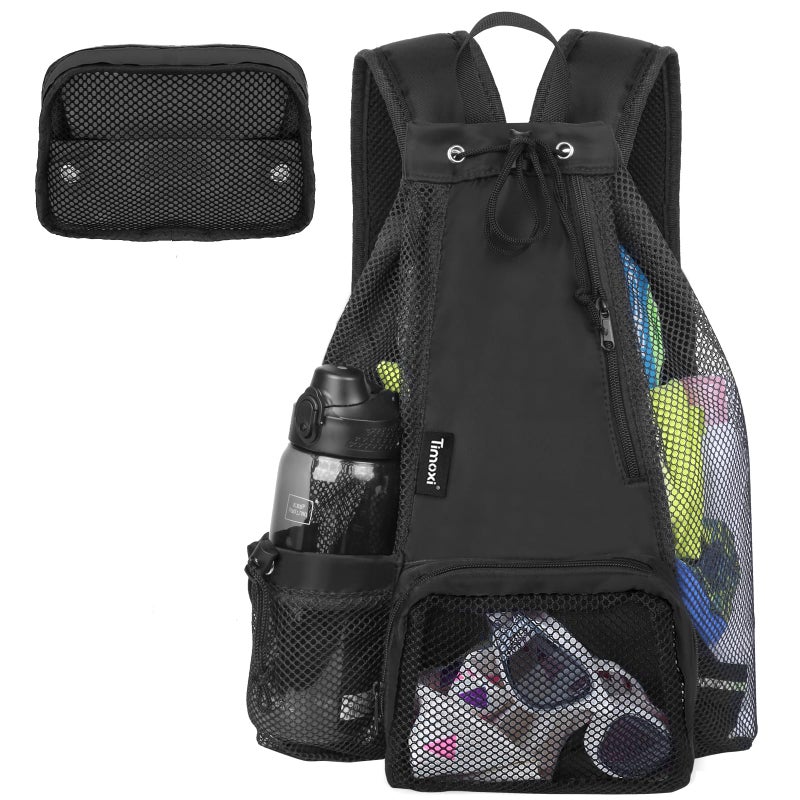 Timoxi Swim Bag Beach Backpack with Padded Shoulder Strap Mesh Backpack with Wet Pocket for Swimming Gym - Image 2