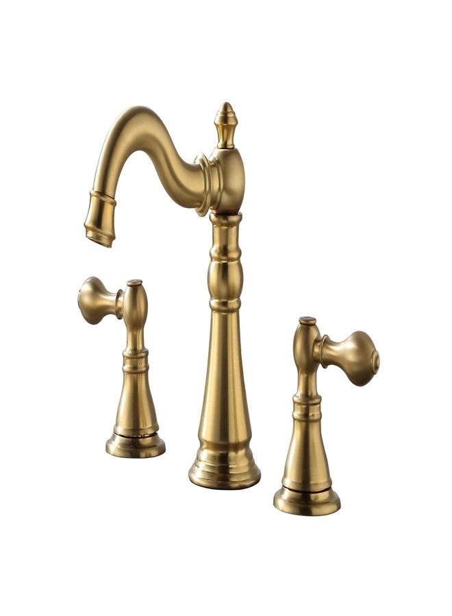 Derengge Two Handle Bathroom Sink Faucet 3 Hole Brushed Gold with Pop up Drain,High Arc Lavatory 8 Inch Widespread Bathroom Faucet, F-8805-BG - Image 1