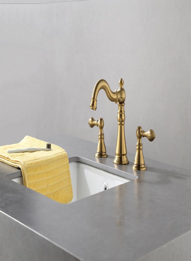 Derengge Two Handle Bathroom Sink Faucet 3 Hole Brushed Gold with Pop up Drain,High Arc Lavatory 8 Inch Widespread Bathroom Faucet, F-8805-BG - Image 2