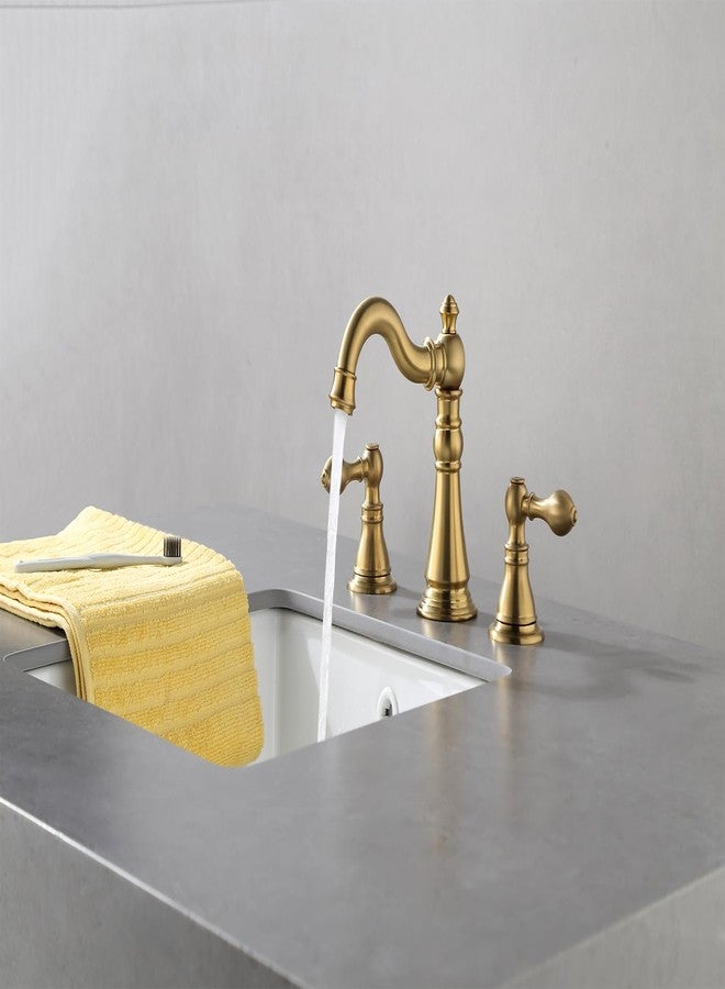 Derengge Two Handle Bathroom Sink Faucet 3 Hole Brushed Gold with Pop up Drain,High Arc Lavatory 8 Inch Widespread Bathroom Faucet, F-8805-BG - Image 4