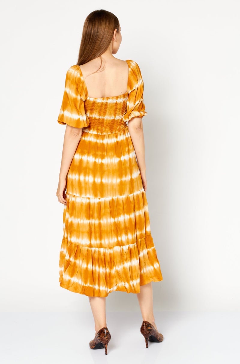 O P T Women Tie Dye Print Maxi Dress, Mustard - Image 3