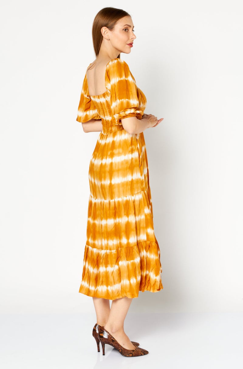 O P T Women Tie Dye Print Maxi Dress, Mustard - Image 2