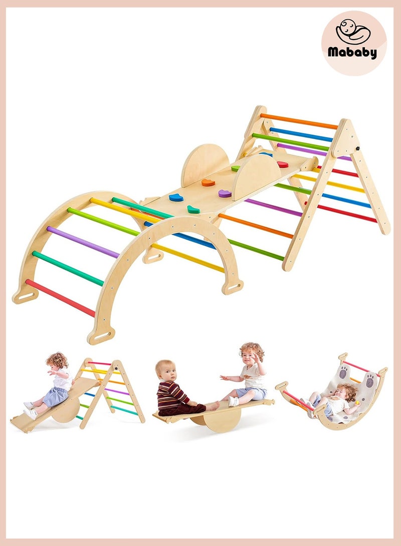 MaBaby 7-in-1 Montessori Wooden Climbing Set for Toddlers - Indoor Outdoor Kids Play Gym with Triangle Ladder, Slide, Tent, Swing, Seesaw & Arch | Toddler Activity Center for Motor Skill Development (1-4 Years) - Image 1