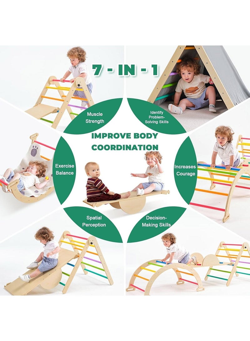 MaBaby 7-in-1 Montessori Wooden Climbing Set for Toddlers - Indoor Outdoor Kids Play Gym with Triangle Ladder, Slide, Tent, Swing, Seesaw & Arch | Toddler Activity Center for Motor Skill Development (1-4 Years) - Image 2