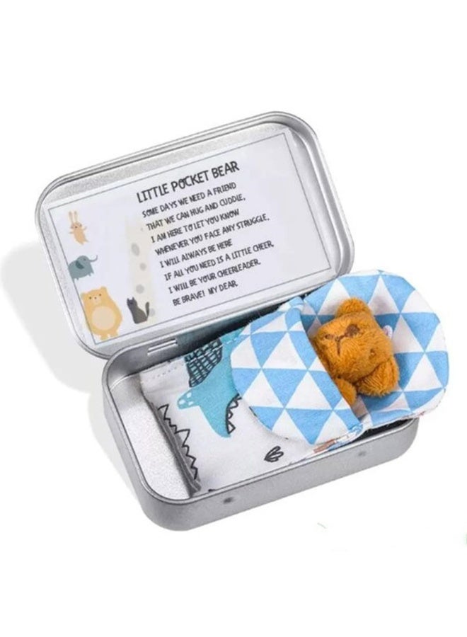Little Pocket Bear Hug Set, Adorable Mini Plush Bears with Inspirational Card Sleeping Blanket & Iron Box for Friends Encouragement & Party Favor - Image 1