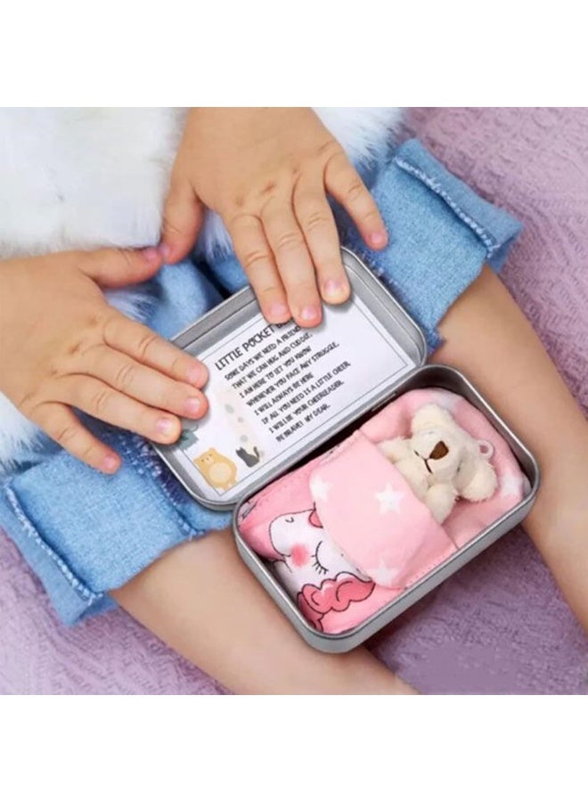 Little Pocket Bear Hug Set, Adorable Mini Plush Bears with Inspirational Card Sleeping Blanket & Iron Box for Friends Encouragement & Party Favor - Image 4