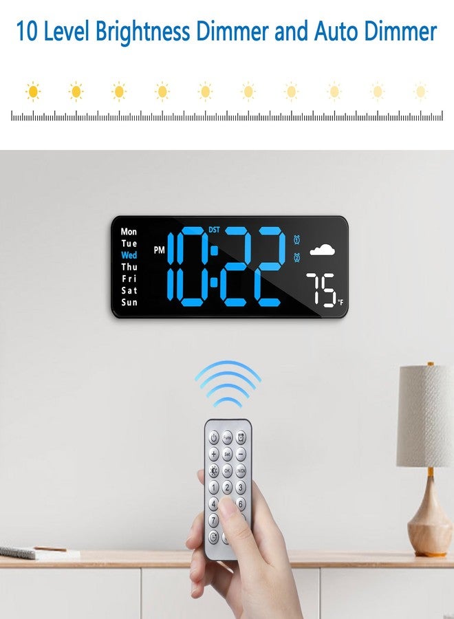 CandyHome Digital Wall Clock with Remote Control, Large Display Plug in LED Digital Alarm Clocks with 12/24Hr, Date, Week, DST, Timing, Countdown, Temperature for Living Room, Bedroom, Office Wall Decor (Blue) - Image 3