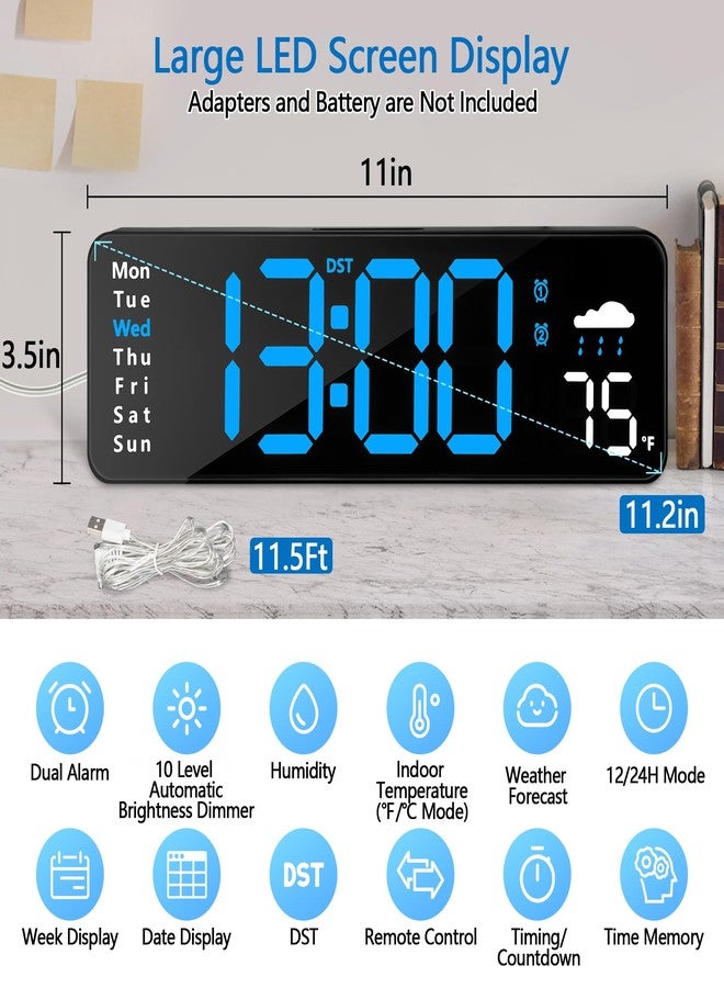 CandyHome Digital Wall Clock with Remote Control, Large Display Plug in LED Digital Alarm Clocks with 12/24Hr, Date, Week, DST, Timing, Countdown, Temperature for Living Room, Bedroom, Office Wall Decor (Blue) - Image 2