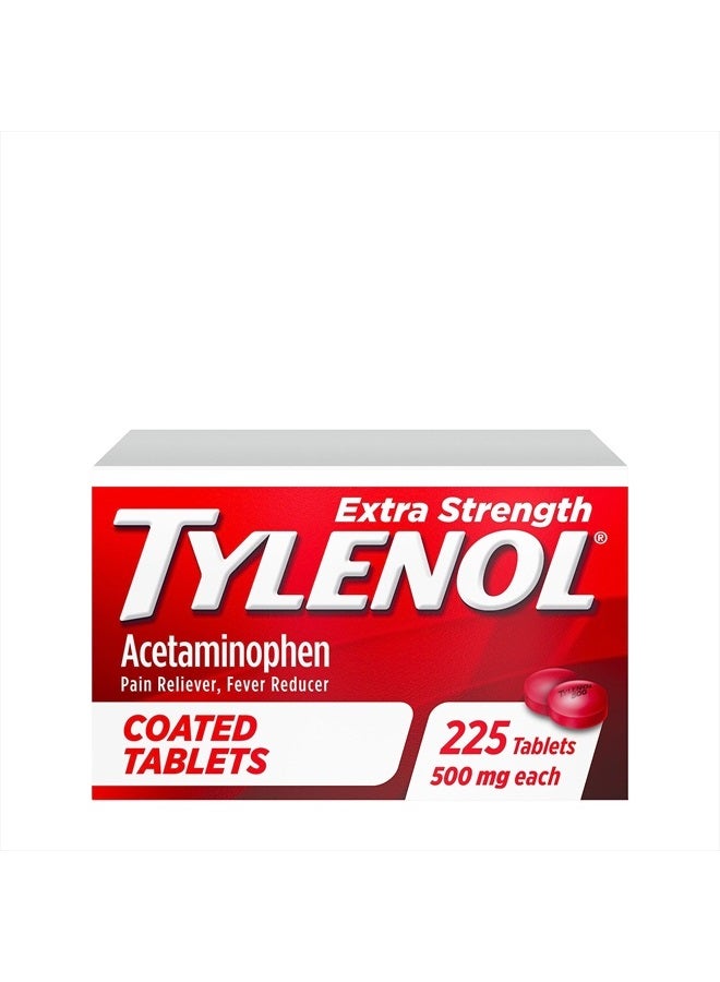 Tylenol أقراص مغلفة بقوة إضافية، أسيتامينوفين لتخفيف آلام البالغين وخافض للحرارة، 225 حبة - Image 1