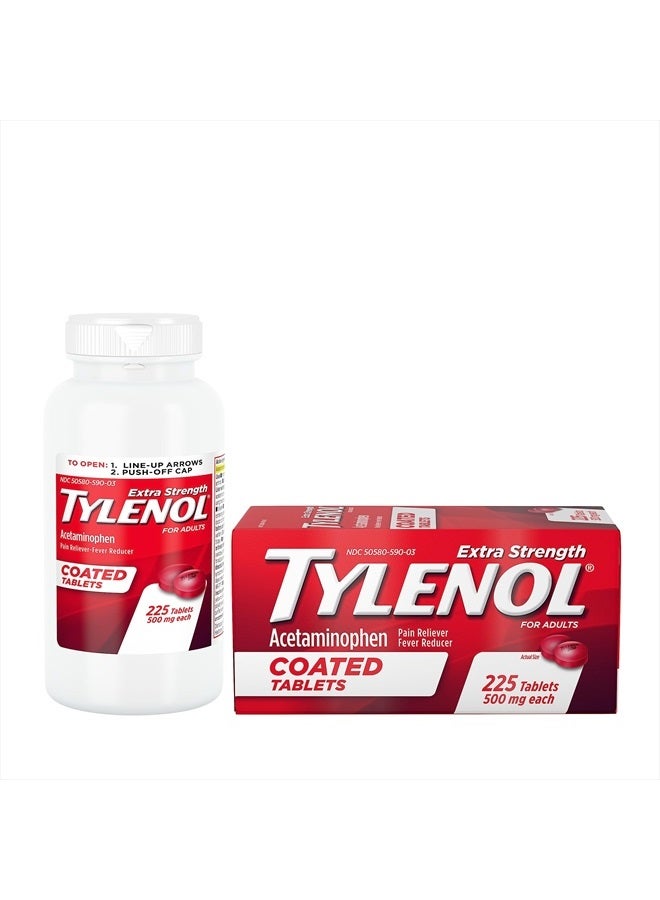 Tylenol أقراص مغلفة بقوة إضافية، أسيتامينوفين لتخفيف آلام البالغين وخافض للحرارة، 225 حبة - Image 2