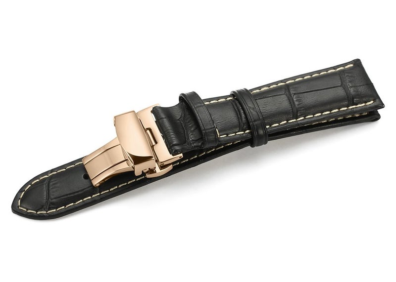 iStrap Leather Watch Band -Alligator Grain Embossed Pattern Calfskin Replacement Strap-Stainless Steel Deployment Buckle with Push Buttons-Bracelet for Men Women-18mm 19mm 20mm 21mm 22mm 24mm - Image 4