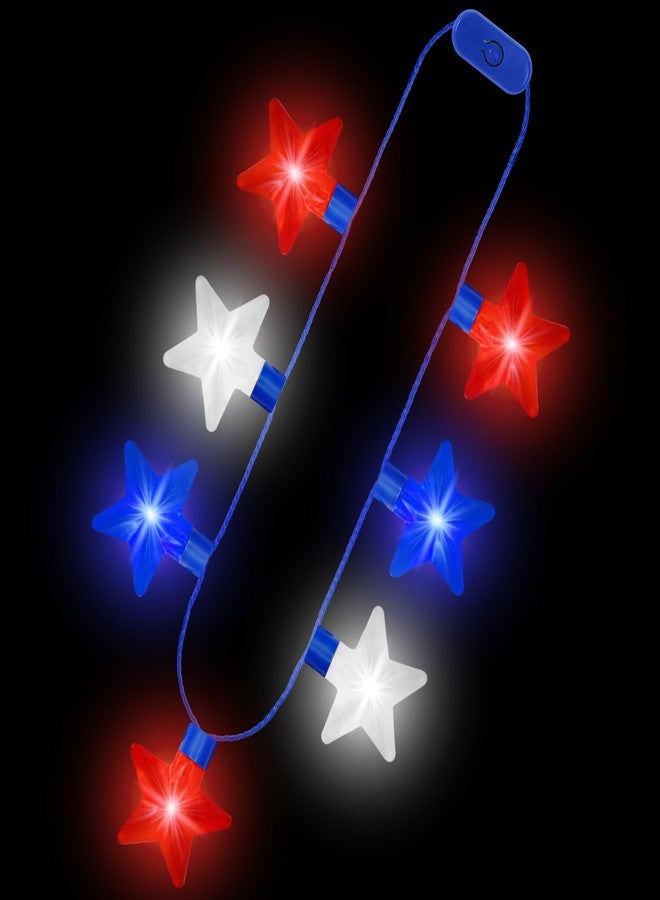 EOBOH 4PCS 4th of July Necklaces, Independence Day Light up Necklace Accessories, Red White Blue Fourth of July 7 Bulb Necklace Bulk, Glow Accessories for Memorial Day Veterans Day Patriotic Party Parades - Image 1