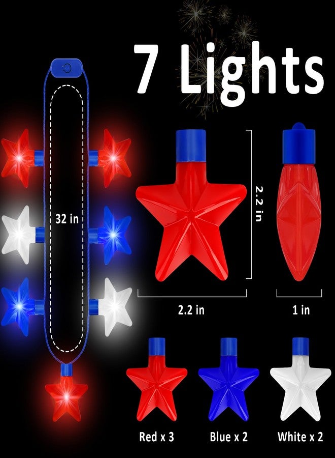 EOBOH 4PCS 4th of July Necklaces, Independence Day Light up Necklace Accessories, Red White Blue Fourth of July 7 Bulb Necklace Bulk, Glow Accessories for Memorial Day Veterans Day Patriotic Party Parades - Image 2