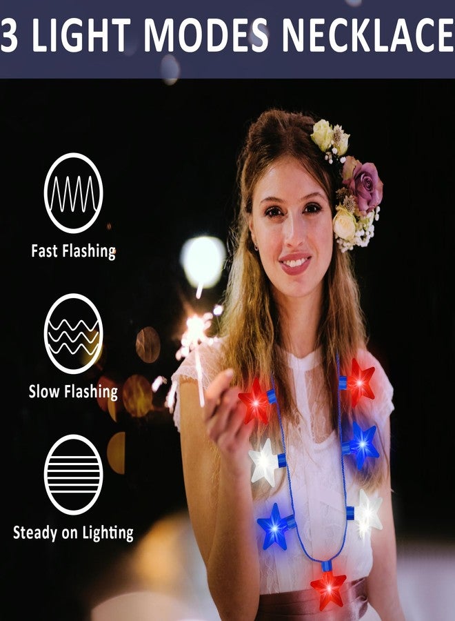 EOBOH 4PCS 4th of July Necklaces, Independence Day Light up Necklace Accessories, Red White Blue Fourth of July 7 Bulb Necklace Bulk, Glow Accessories for Memorial Day Veterans Day Patriotic Party Parades - Image 3