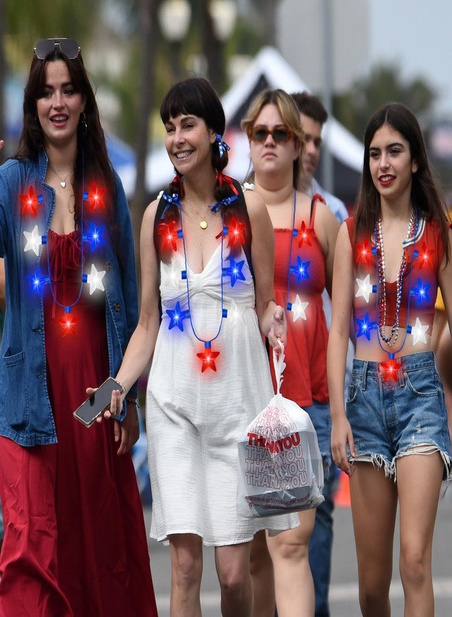 EOBOH 4PCS 4th of July Necklaces, Independence Day Light up Necklace Accessories, Red White Blue Fourth of July 7 Bulb Necklace Bulk, Glow Accessories for Memorial Day Veterans Day Patriotic Party Parades - Image 4
