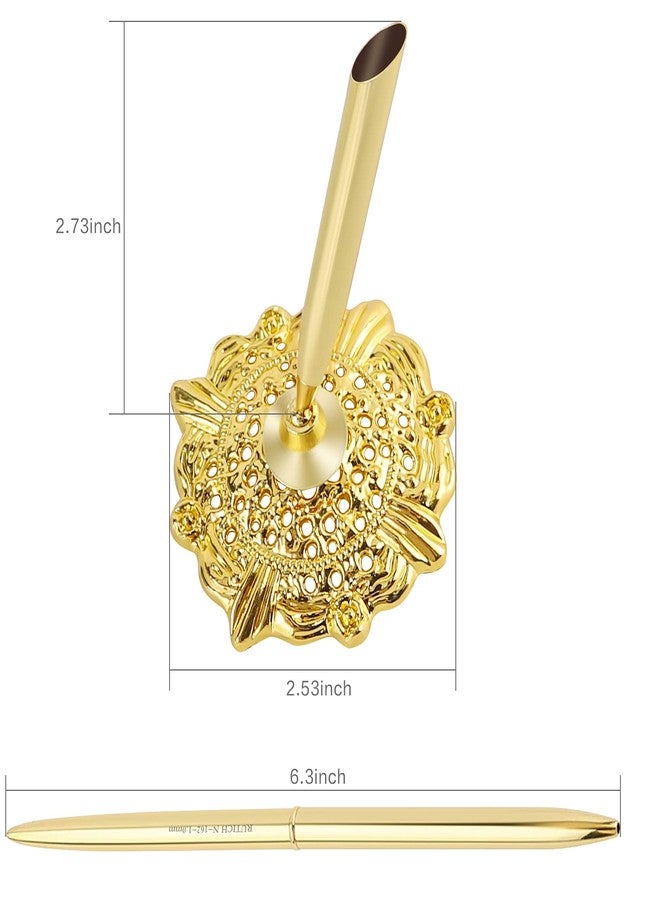RUTICH Hollow Round Pen Holder Signing Pen Set for Wedding Bridal Engagement Valentine's Day Favors,Golden 2 Pcs… - Image 2