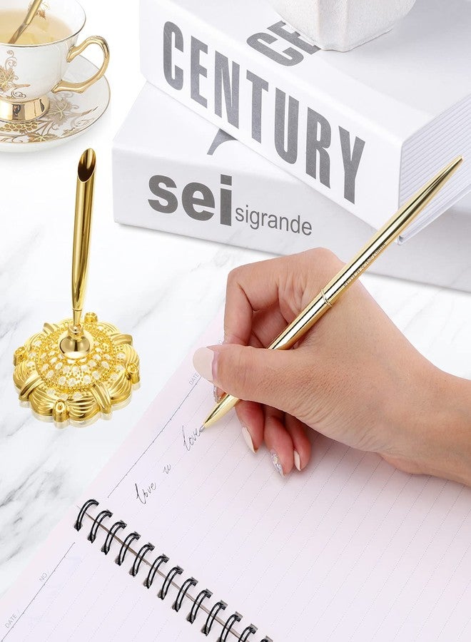 RUTICH Hollow Round Pen Holder Signing Pen Set for Wedding Bridal Engagement Valentine's Day Favors,Golden 2 Pcs… - Image 5