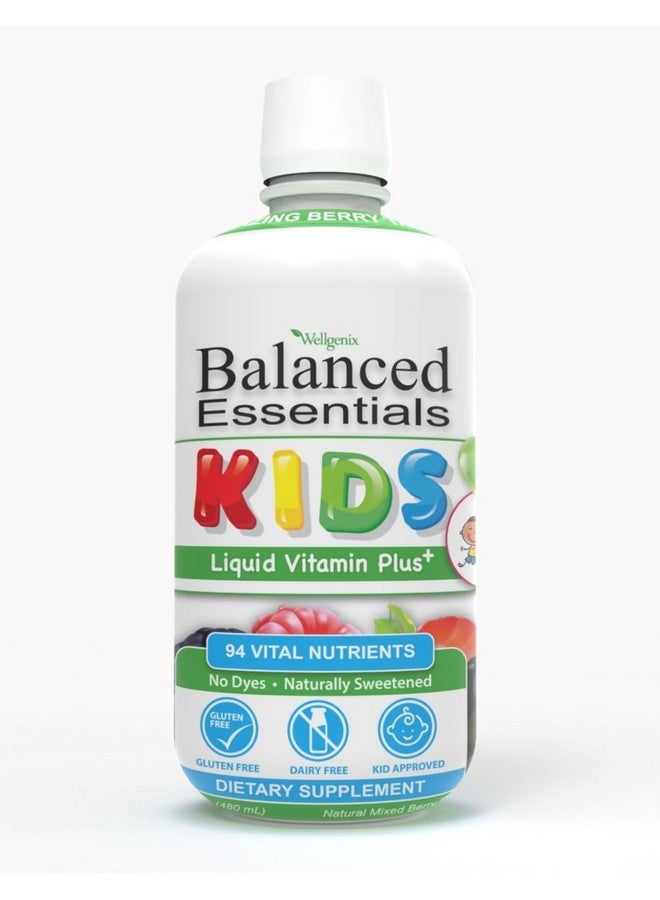 ويلجينيكس فيتامين سائل Wellgenix Balanced Essentials للأطفال - فيتامينات متعددة غذائية للأطفال الذين يتناولون الطعام بشكل انتقائي - يعزز الجهاز المناعي والصحة العامة - للأطفال، الأطفال الصغار - بنكهة التوت 16 أونصة سائلة - Image 1