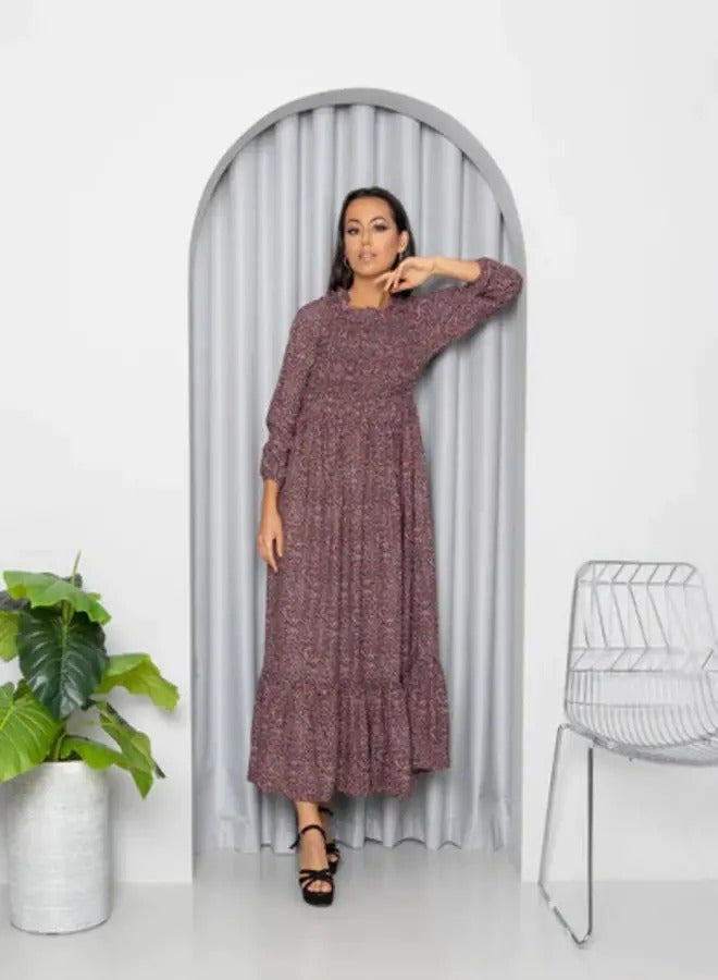 Ideal Maroon Ditsy Tiered Frill Maxi - Image 1