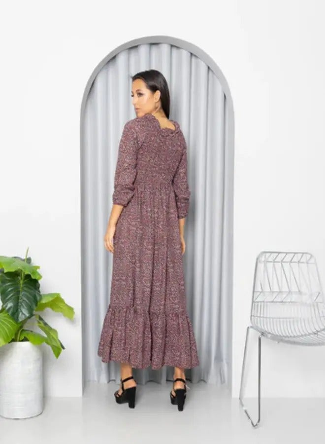 Ideal Maroon Ditsy Tiered Frill Maxi - Image 3