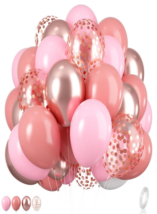 Biapian Rose Gold and Pink Balloons, Blush Pink Metallic Rose Gold Balloons Retro Pink Pastel Pink Rose Gold Confetti Balloons For Girls Birthday Party Boho Wedding Anniversary Party Decorations - Image 1
