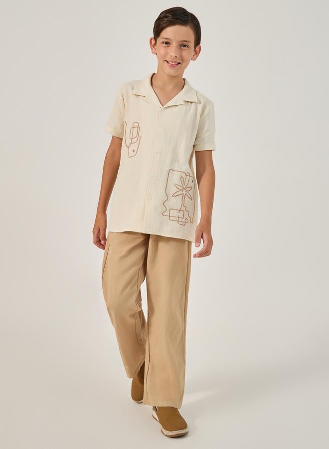 Styli Embroidered Detail Cotton Short Sleeve Shirt  - Image 2