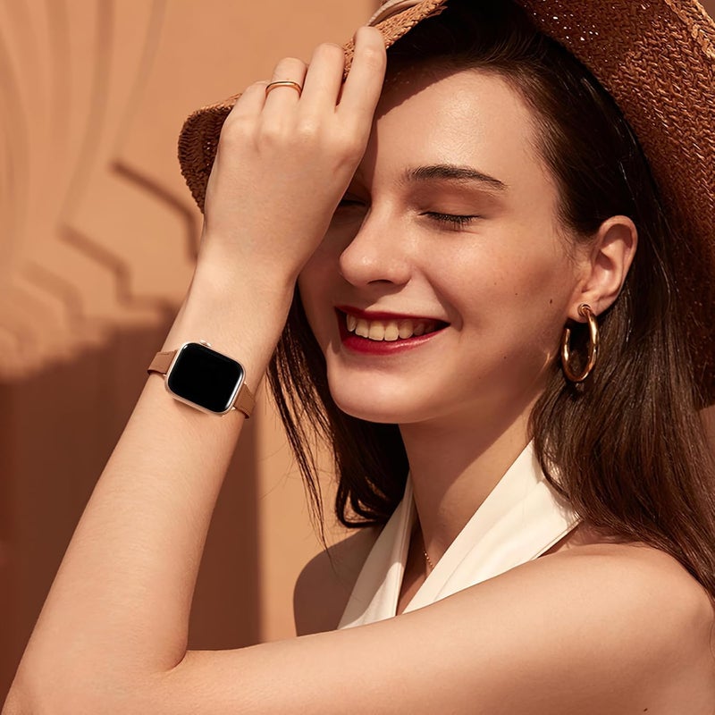 Ofrdncy Slim Leather Bands Compatible with Apple Watch Band 49mm 46mm 45mm 44mm 42mm 41mm 40mm 38mm, Top Grain Leather Thin Apple Watch Strap for iWatch Ultra 2/1 Series 1-11 SE - Image 4