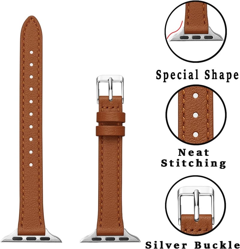 Ofrdncy Slim Leather Bands Compatible with Apple Watch Band 49mm 46mm 45mm 44mm 42mm 41mm 40mm 38mm, Top Grain Leather Thin Apple Watch Strap for iWatch Ultra 2/1 Series 1-11 SE - Image 1