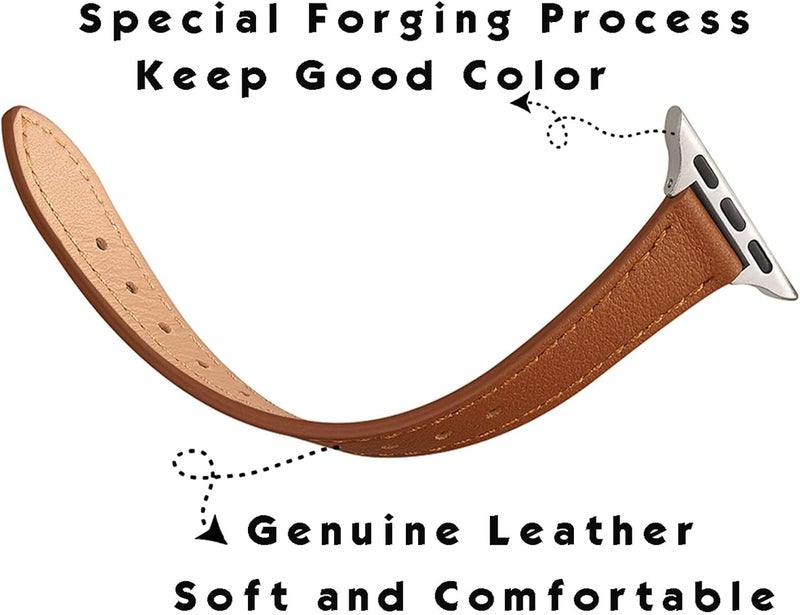 Ofrdncy Slim Leather Bands Compatible with Apple Watch Band 49mm 46mm 45mm 44mm 42mm 41mm 40mm 38mm, Top Grain Leather Thin Apple Watch Strap for iWatch Ultra 2/1 Series 1-11 SE - Image 2