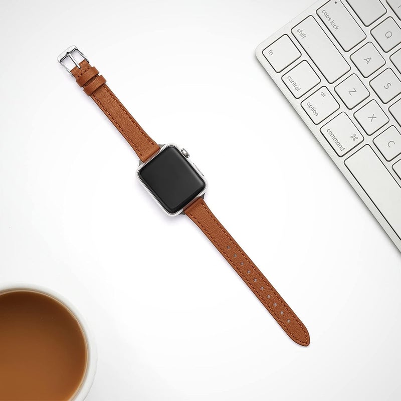 Ofrdncy Slim Leather Bands Compatible with Apple Watch Band 49mm 46mm 45mm 44mm 42mm 41mm 40mm 38mm, Top Grain Leather Thin Apple Watch Strap for iWatch Ultra 2/1 Series 1-11 SE - Image 3