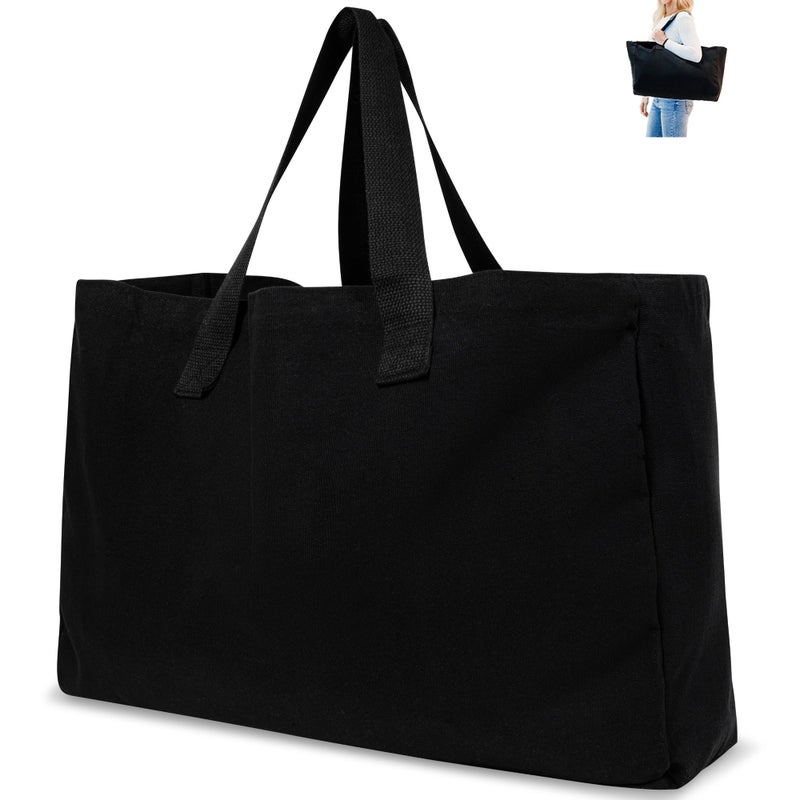 BasicList Extra Large Canvas Tote Bag Big Largest Reusable GroceryBlack Pocket