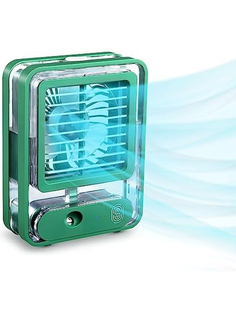 DubaiGallery مروحة مكتب شخصية مع رذاذ ضباب، ضوء ليلي LED، مروحة رذاذ ماء تعمل بالبطارية الكهربائية، مروحة تبريد سطح مكتب صغيرة محمولة قابلة لإعادة الشحن عبر USB للمكتب، - Image 1