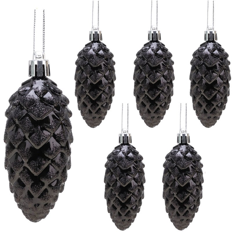 Christmas Concepts Pack of 690mm Pine Cone Baubles  Shiny and Glitter Decorated  Luxury Christmas Decorations Black