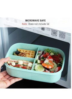 KASTWAVE Bento Lunch Boxes, 3 Compartment Bento Box with Fork and Spoon, Leak Proof Bento Box Microwave Safe, Wheat Straw Bento Lunch Containers BPA Free, Bento Box for Kids Adults (Green)  - Image 2