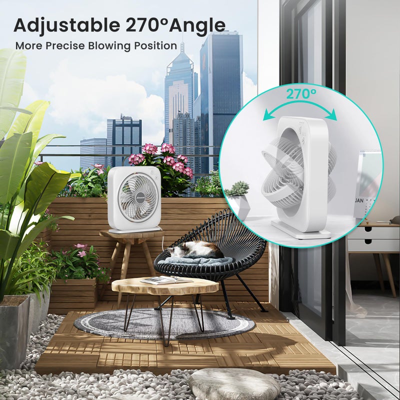 AMACOOL Table Fan, 12 inch Box Fan with 3 Speeds & 8HRS Timer, 270Â° Pivoting Quiet Air Circulator, Desktop Fan for Bedroom Bathroom Kitchen Office, AC Adapter Included, Co-Branded with Cmyfato-White - Image 5
