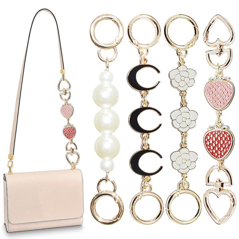 Chewarelly 4Pcs Bag chain Extender Purse Strap Extenders Handbags Extender Chain Replacement for Purse Bag Making Supplies Valentine Gifts Motherâ€™s Day Gift(Moon, Strawberry, Flower, Pearl) - Image 1