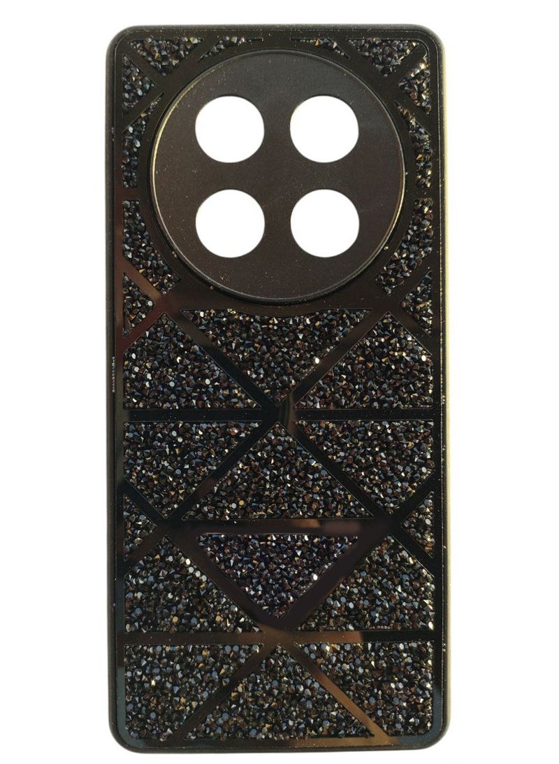 Women's Rhinestone Embroidered Holographic Phone Case with Soiree Stones Compatible with Huawei Honor X9C - Black