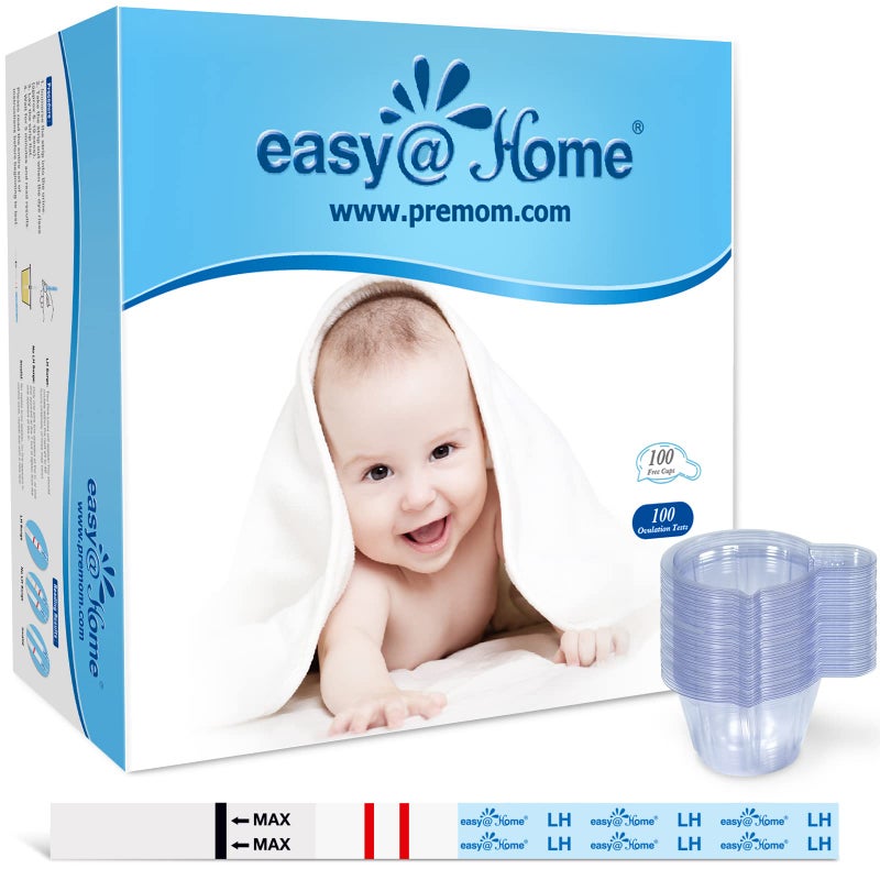 Easy@Home Ovulation Test Strips, 100 Pack Fertility Tests, Ovulation Predictor Kit, FSA Eligible, Powered by Premom Ovulation Predictor iOS and Android App, 100LH+100 Urine Cups - Image 1