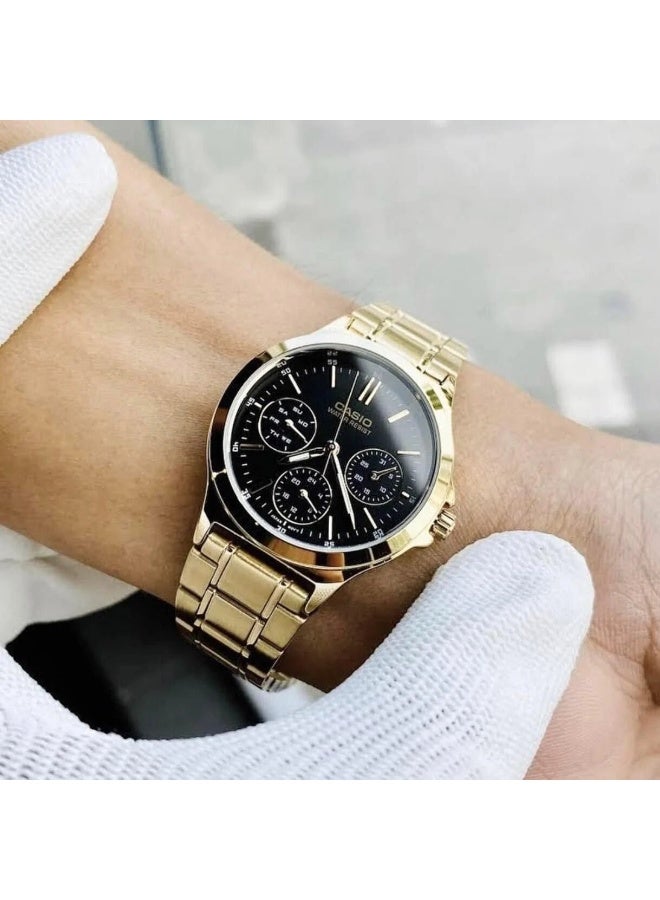 Casio MTP-V300G-1AUDF Men’s Analog Gold-Tone Stainless Steel Watch – Black Dial, Multi-Function Subdials, Water Resistant - Image 3