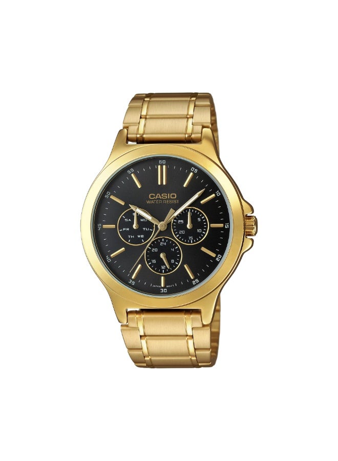 Casio MTP-V300G-1AUDF Men’s Analog Gold-Tone Stainless Steel Watch – Black Dial, Multi-Function Subdials, Water Resistant - Image 1