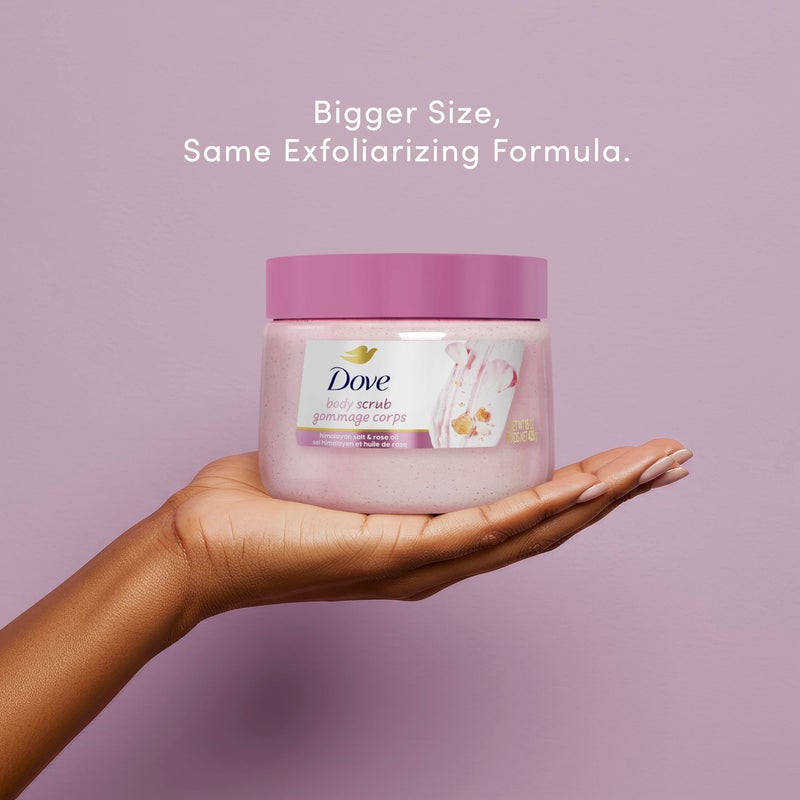 Dove Himalayan Salt & Rose Oil Body Scrub Exfoliates and Deeply Nourishes for Smooth, Radiant Skin 15 oz - Image 2