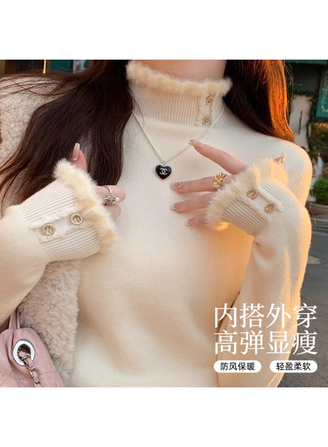 Modal High-End Sense Small Luxury Style Fleece-Lined Thickened Half-High Collar Knitted Base Shirt Women'S Autumn And Winter Sweater Design Sense Versatile Solid Color - Image 2