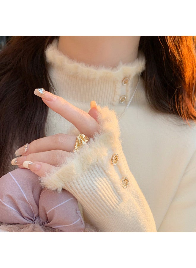 Modal High-End Sense Small Luxury Style Fleece-Lined Thickened Half-High Collar Knitted Base Shirt Women'S Autumn And Winter Sweater Design Sense Versatile Solid Color - Image 5