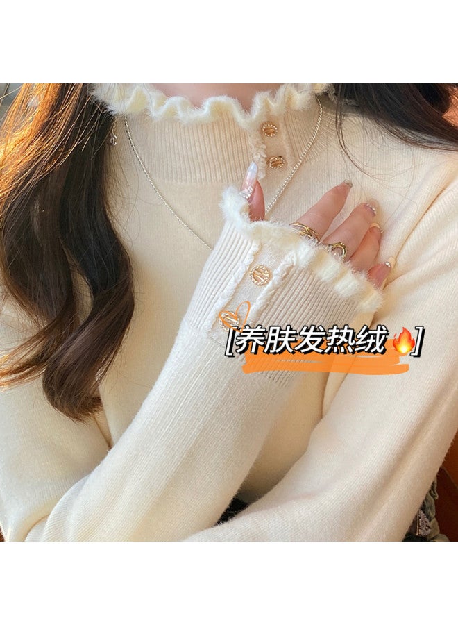 Modal High-End Sense Small Luxury Style Fleece-Lined Thickened Half-High Collar Knitted Base Shirt Women'S Autumn And Winter Sweater Design Sense Versatile Solid Color - Image 4