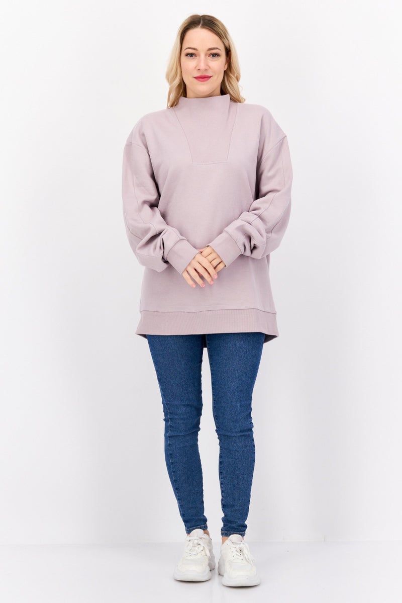 ESPRIT Women Funnel Neck Textured Long Sleeves Sweatshirt, Mouve - Image 4