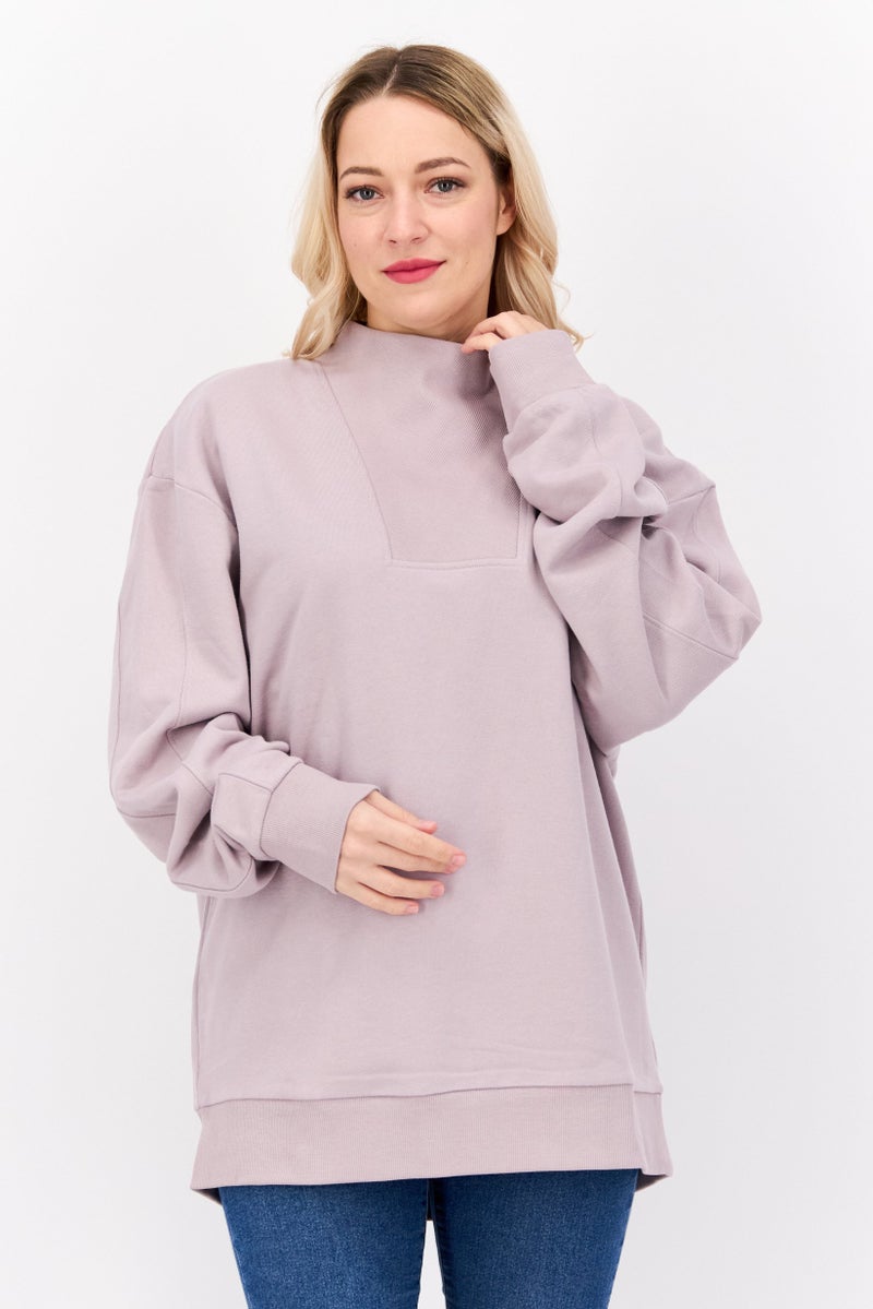 ESPRIT Women Funnel Neck Textured Long Sleeves Sweatshirt, Mouve - Image 1