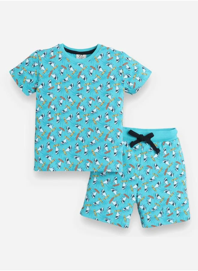 فكتور اند جين All-Over Printed Cotton T-Shirt and Shorts Set