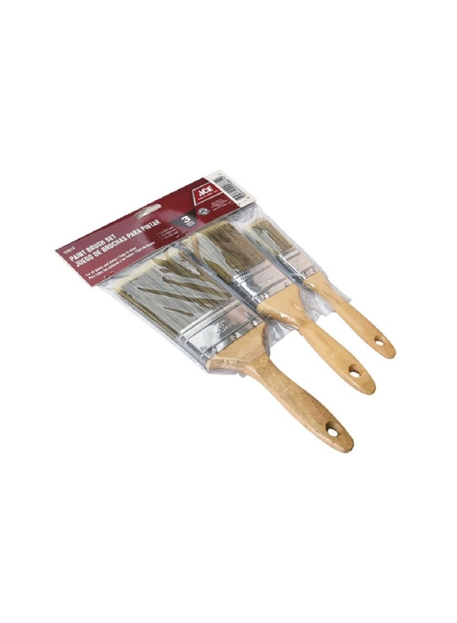 ACE 3-Piece Synthetic Wooden Handle Multi-Purpose Soft-Bristled Professional Paint Brush Set Multicolour 21.4 x 2.083 x 29.6 cm 1838218 - Image 2